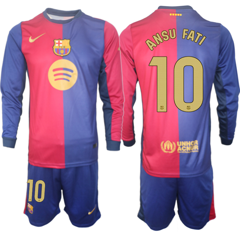Men 2024-2025 Club Barcelona home Long Sleeves Blue #10 Soccer Jersey1->barcelona jersey->Soccer Club Jersey